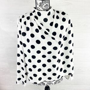 En Saison Polka Dot Relaxed Fit Pleated Chiffon Top